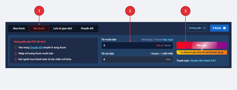Hướng dẫn bán Kcoin